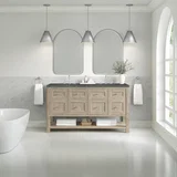 Breckenridge 60" Double Vanity, Whitewashed Oak w/ 3 CM Parisien Bleu Top w/FreePower Wireless Charger