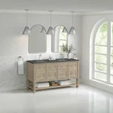 Breckenridge 60" Double Vanity, Whitewashed Oak w/ 3 CM Parisien Bleu Top w/FreePower Wireless Charger