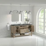 Breckenridge 60" Double Vanity, Whitewashed Oak w/ 3 CM Parisien Bleu Top w/FreePower Wireless Charger