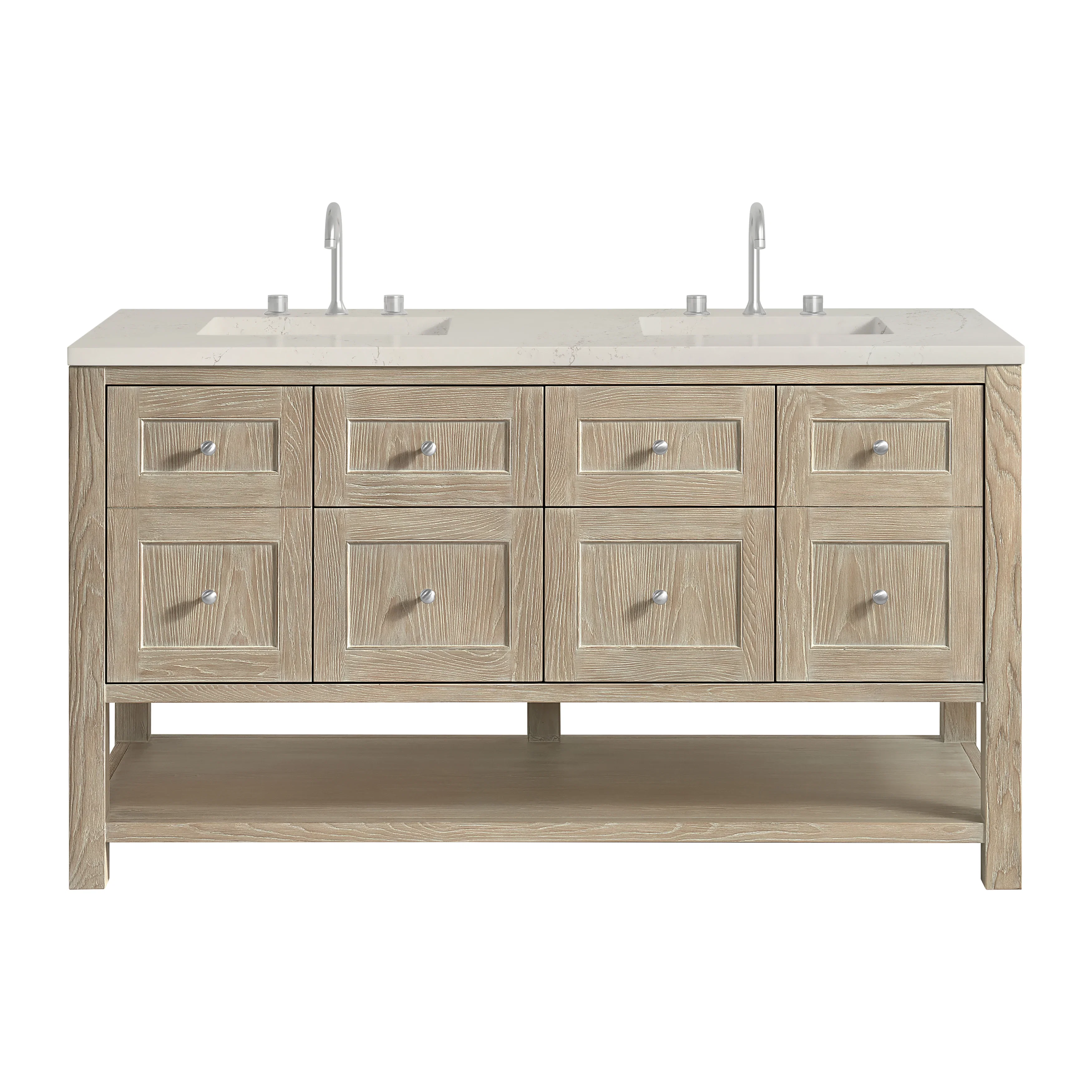 Breckenridge 60" Double Vanity, Whitewashed Oak, w/ 3 CM Tajnar Eclos Top w/FreePower Wireless Charger