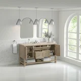 Breckenridge 60" Double Vanity, Whitewashed Oak, w/ 3 CM Tajnar Eclos Top w/FreePower Wireless Charger