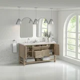 Breckenridge 60" Double Vanity, Whitewashed Oak, w/ 3 CM Victorian Silver Quartz Top w/FreePower Wireless Charger