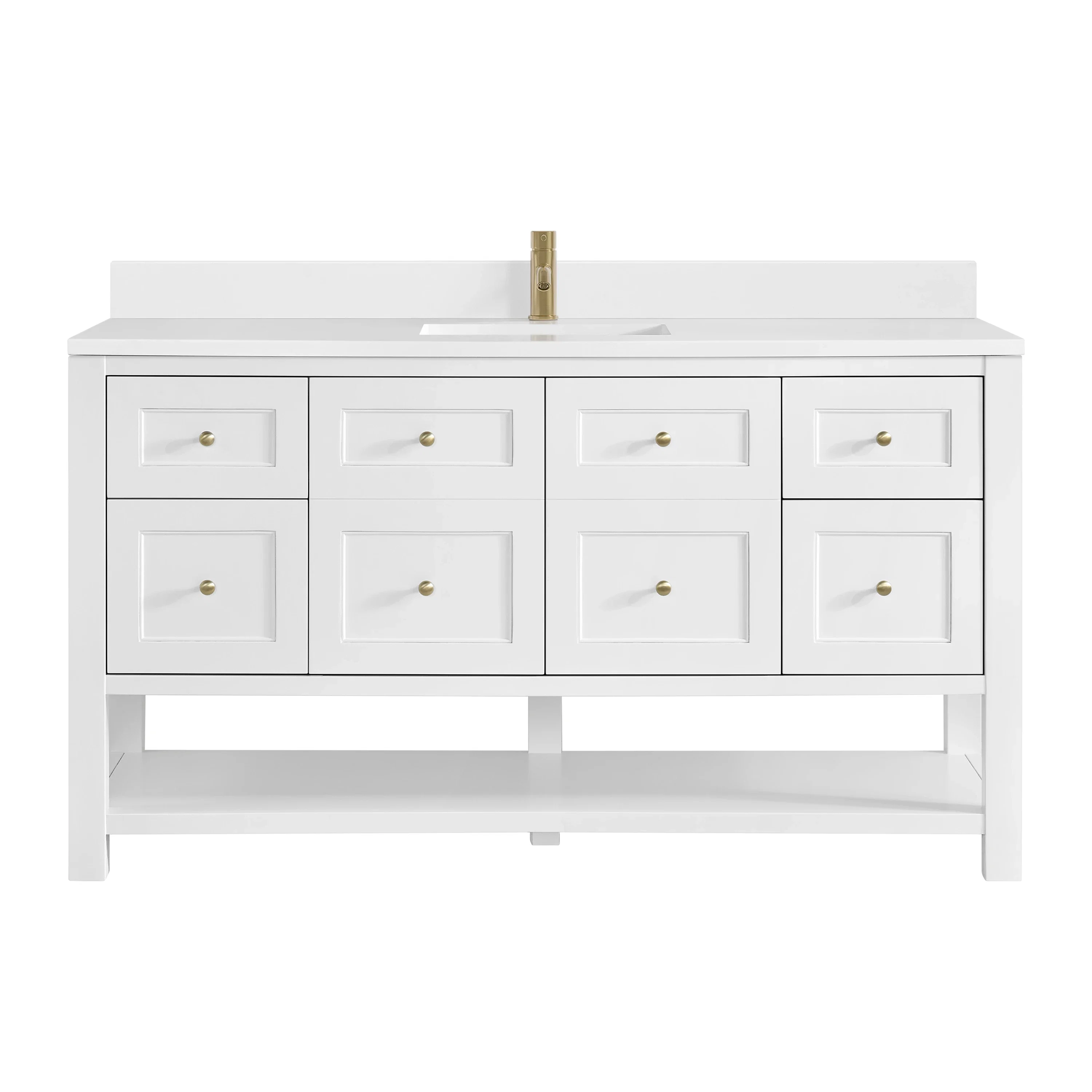 Breckenridge 60" Single Vanity, Bright White, w/ Single Hole 3 CM White Zeus Quartz Top & Backsplash