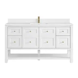 Breckenridge 60" Single Vanity, Bright White, w/ Single Hole 3 CM White Zeus Quartz Top & Backsplash