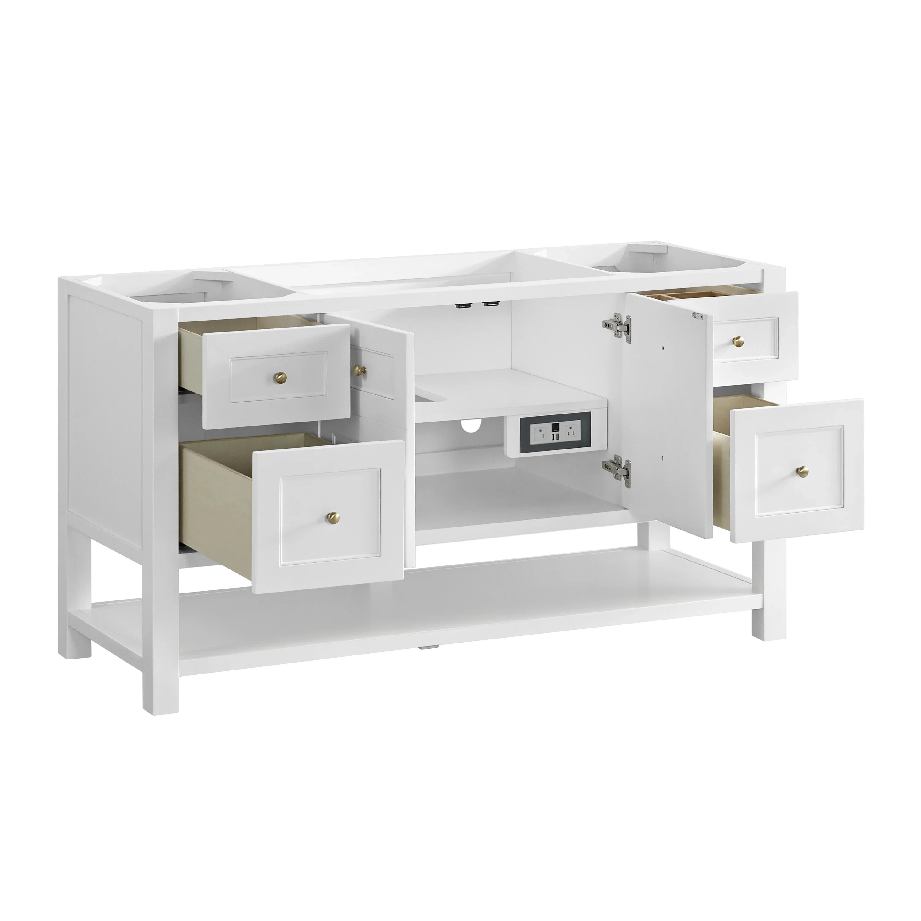 Breckenridge 60" Single Vanity, Bright White, w/ Single Hole 3 CM White Zeus Quartz Top & Backsplash