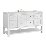 Breckenridge 60" Single Vanity, Bright White, w/ 3 CM Carrara Marble Top