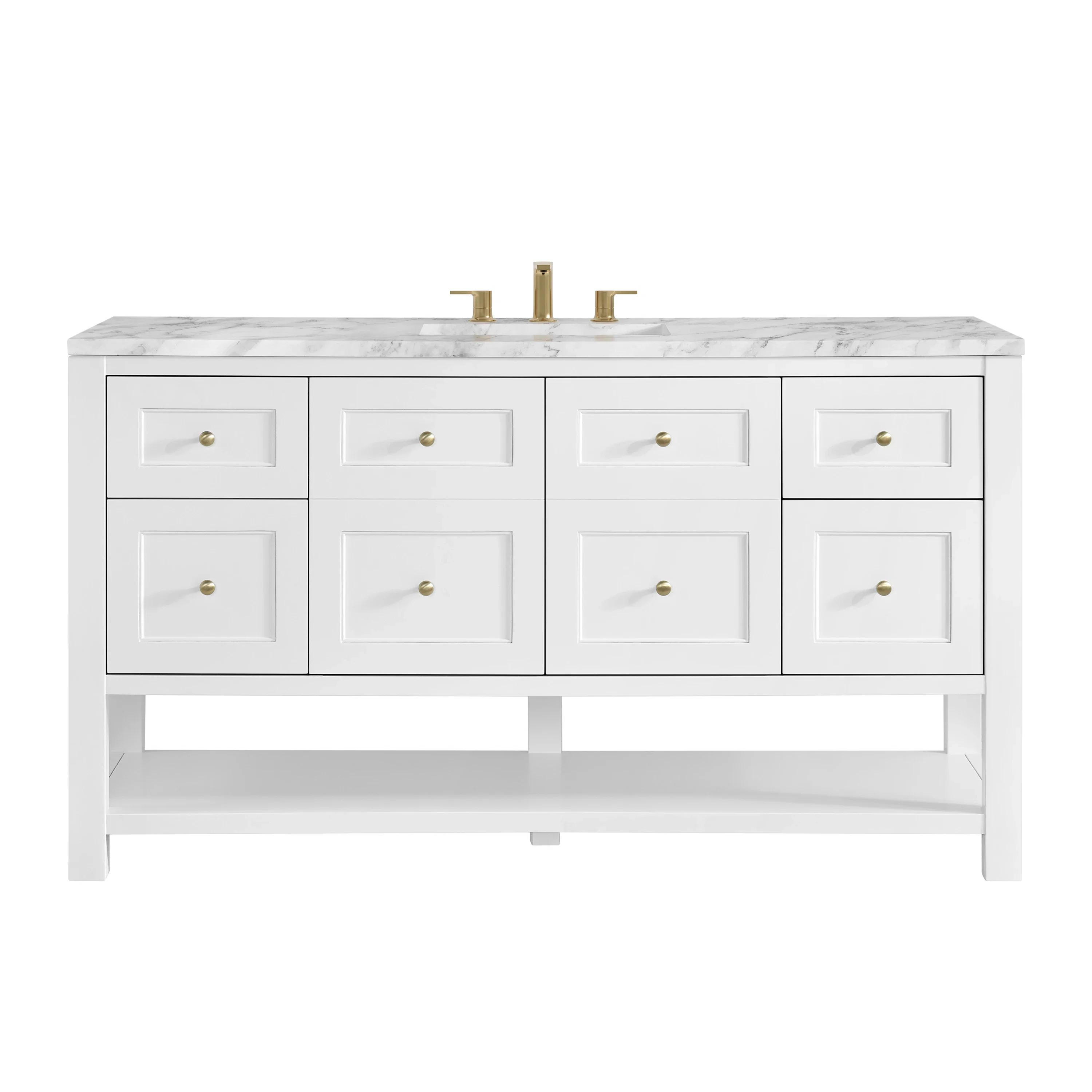 Breckenridge 60" Single Vanity, Bright White, w/ 3 CM Carrara Marble Top