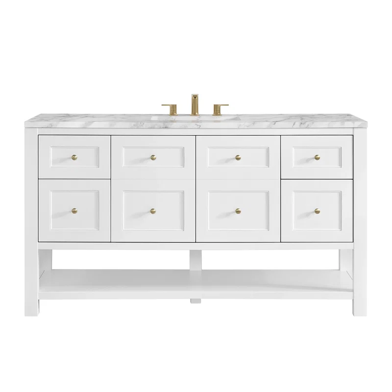 Breckenridge 60" Single Vanity, Bright White, w/ 3 CM Carrara Marble Top
