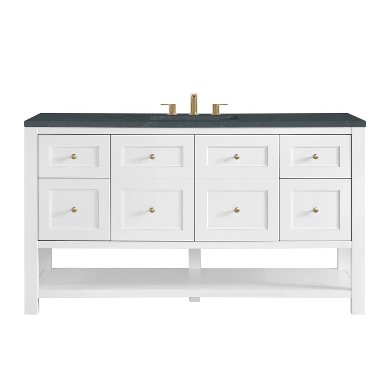 Breckenridge 60" Single Vanity, Bright White, w/ 3 CM Charcoal Soapstone Quartz Top