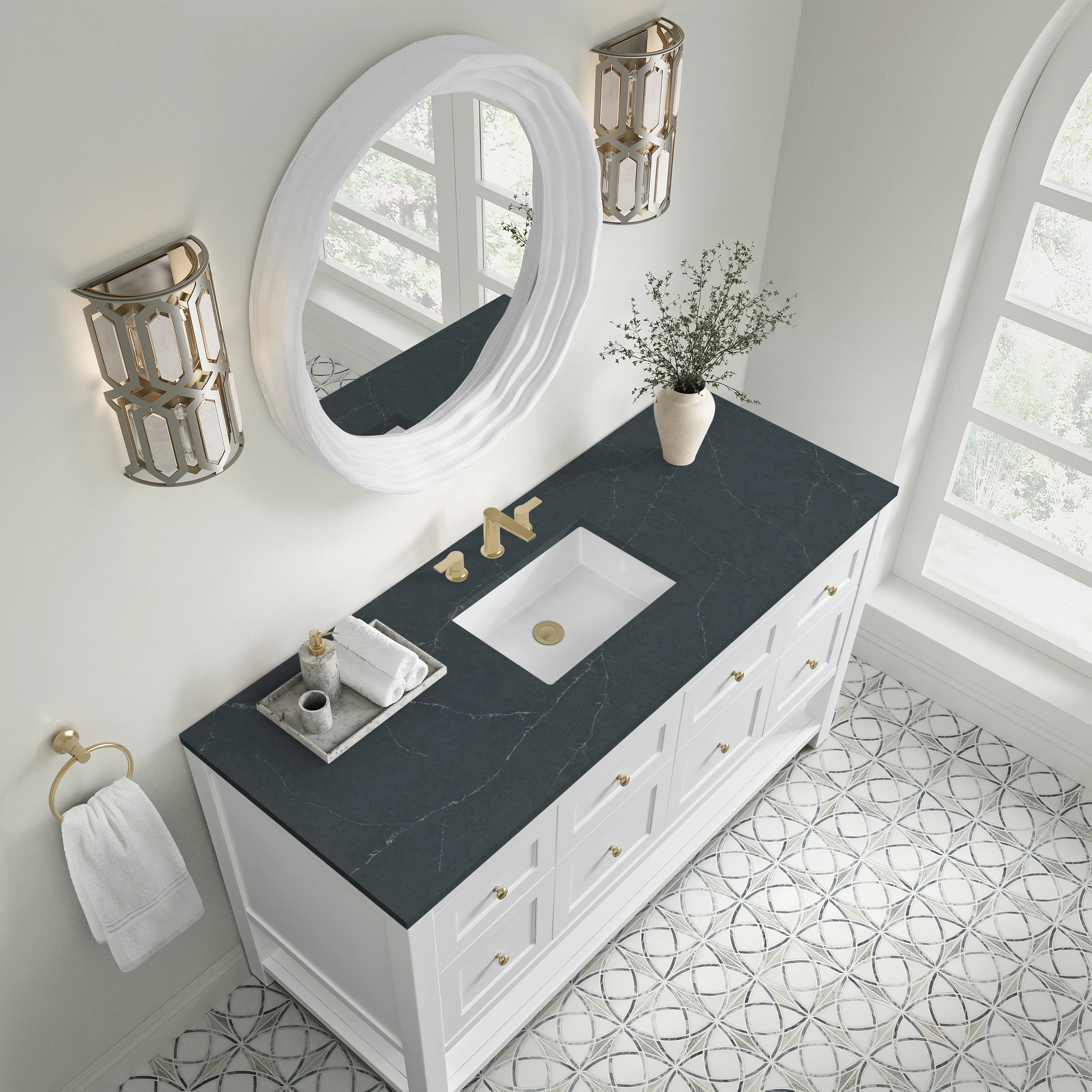 Breckenridge 60" Single Vanity, Bright White, w/ 3 CM Charcoal Soapstone Quartz Top