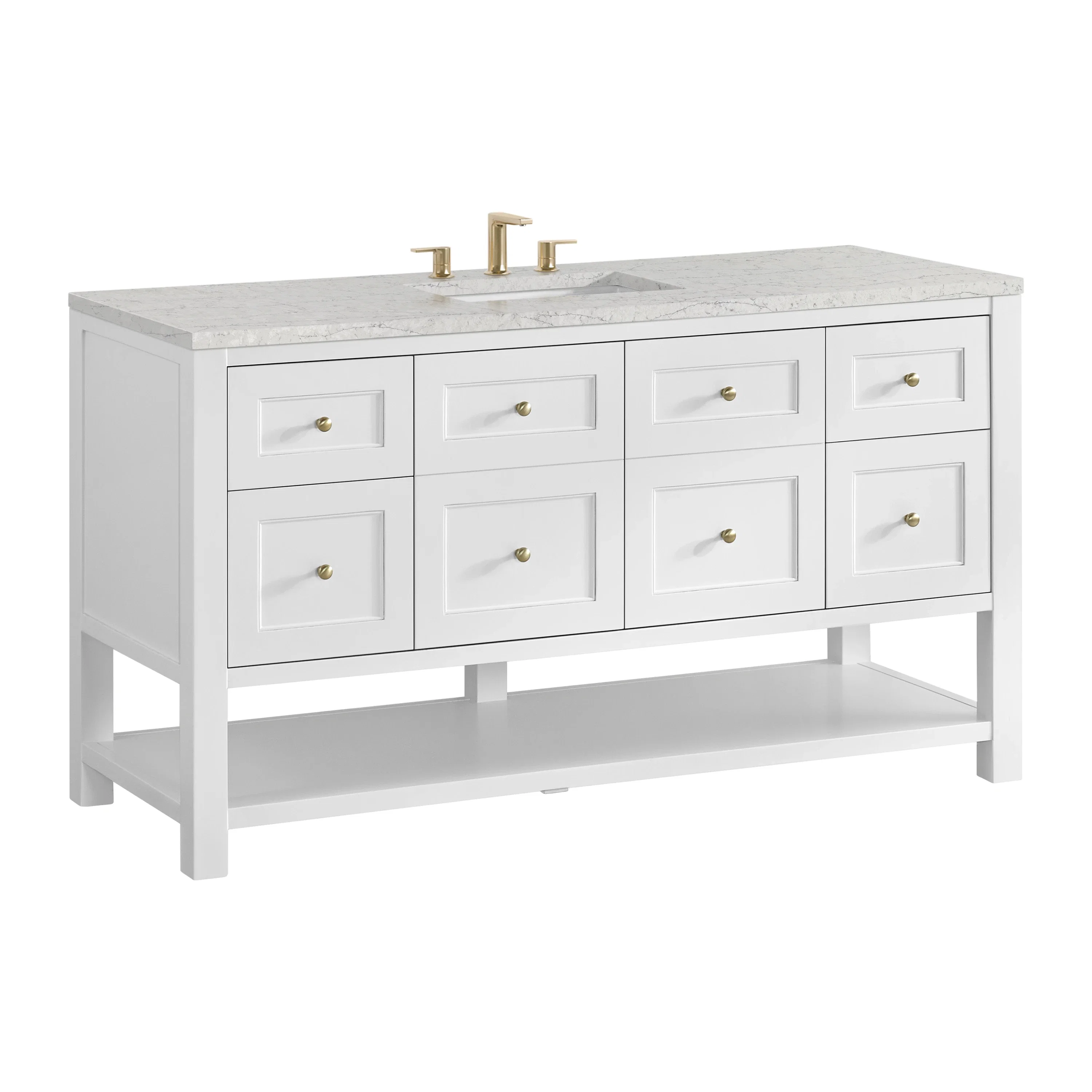 Breckenridge 60" Single Vanity, Bright White, w/ 3 CM Eternal Jasmine Pearl Quartz Top