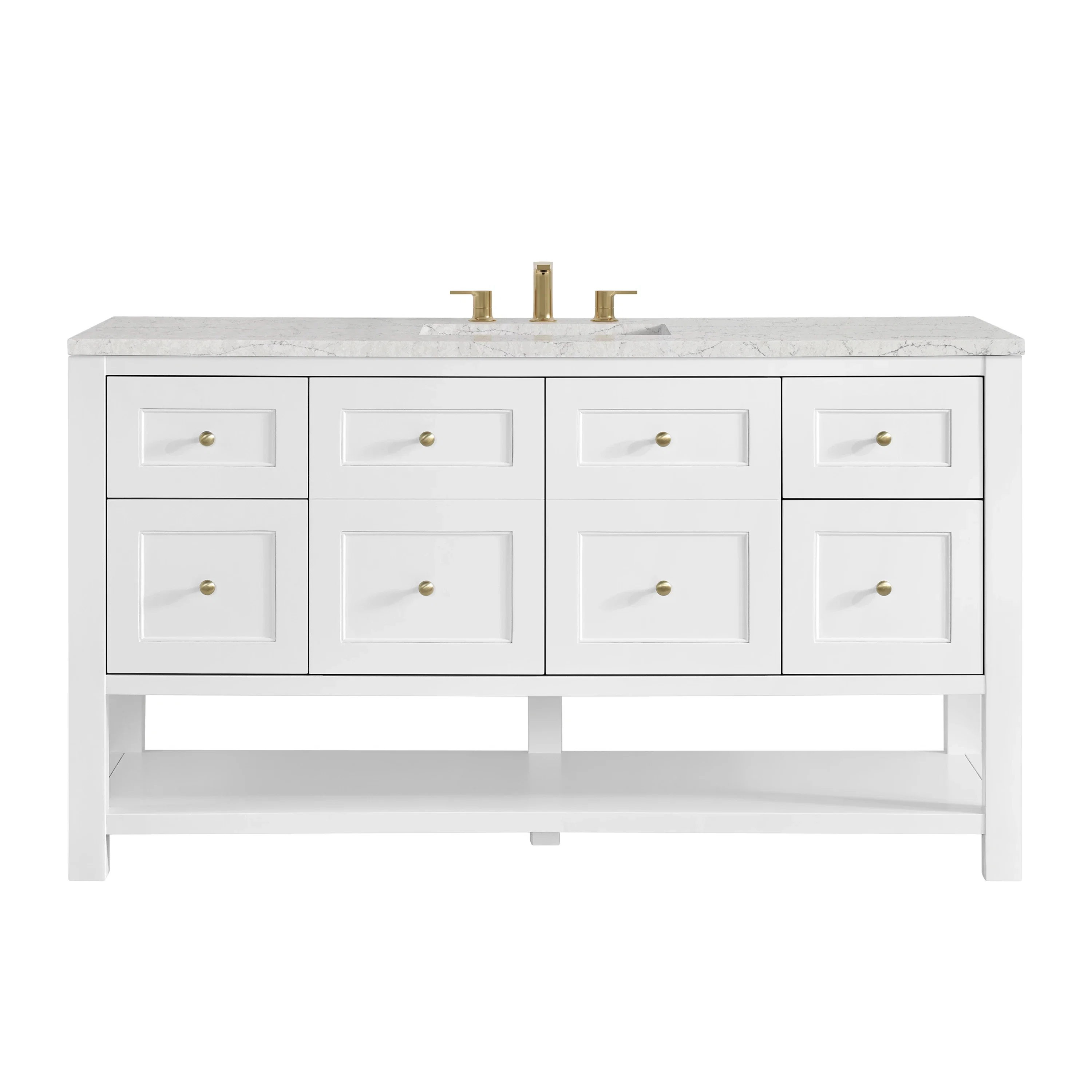 Breckenridge 60" Single Vanity, Bright White, w/ 3 CM Eternal Jasmine Pearl Quartz Top