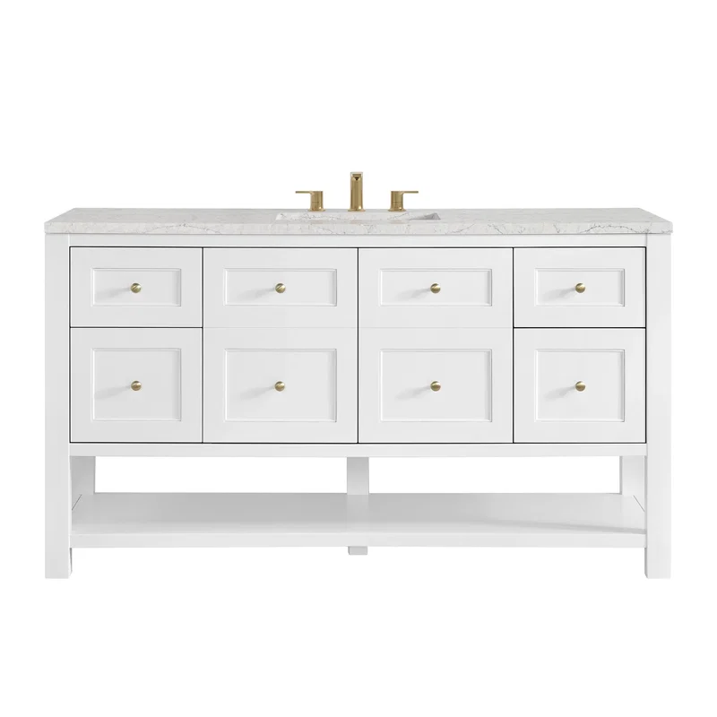 Breckenridge 60" Single Vanity, Bright White, w/ 3 CM Eternal Jasmine Pearl Quartz Top