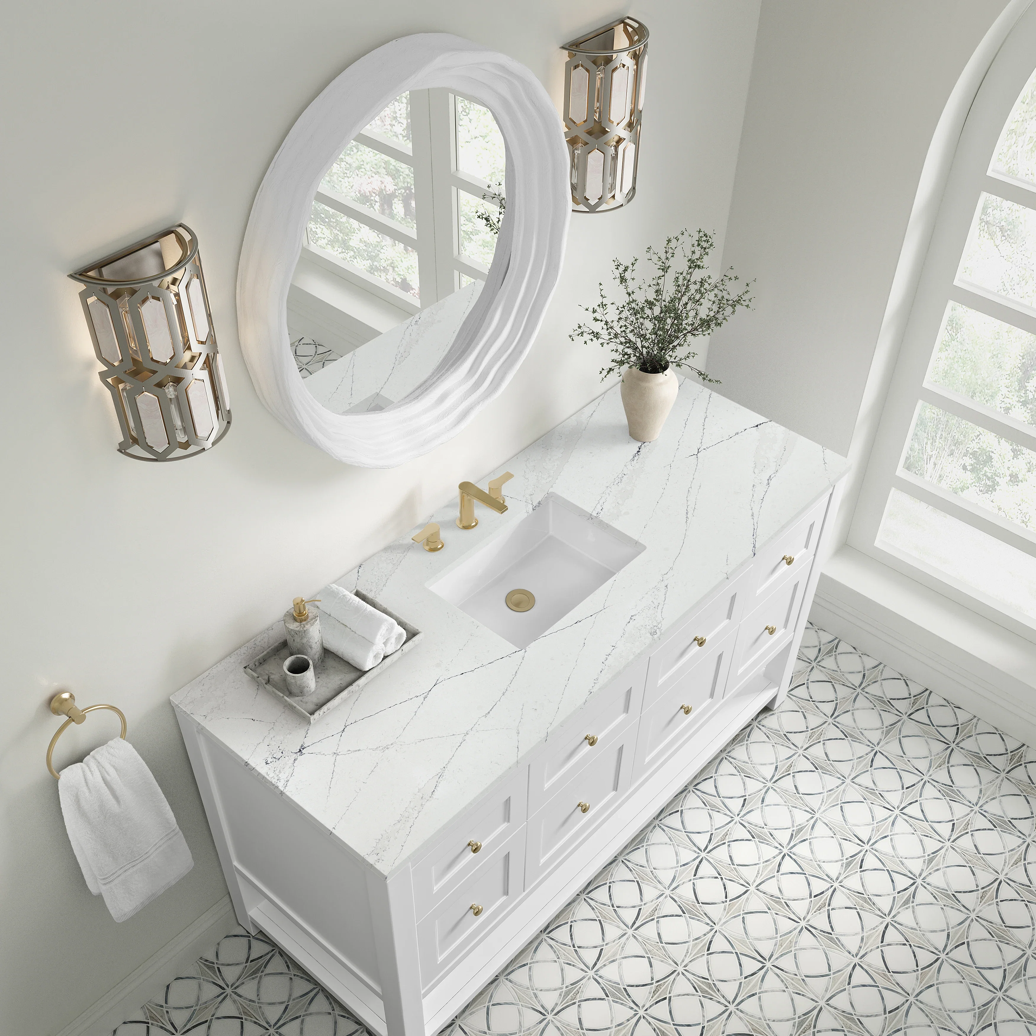 Breckenridge 60" Single Vanity, Bright White, w/ 3 CM Ethereal Noctis Quartz Top
