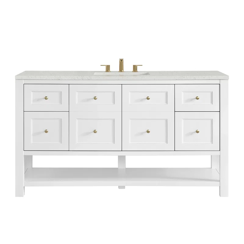 Breckenridge 60" Single Vanity, Bright White, w/ 3 CM Lime Delight Quartz Top