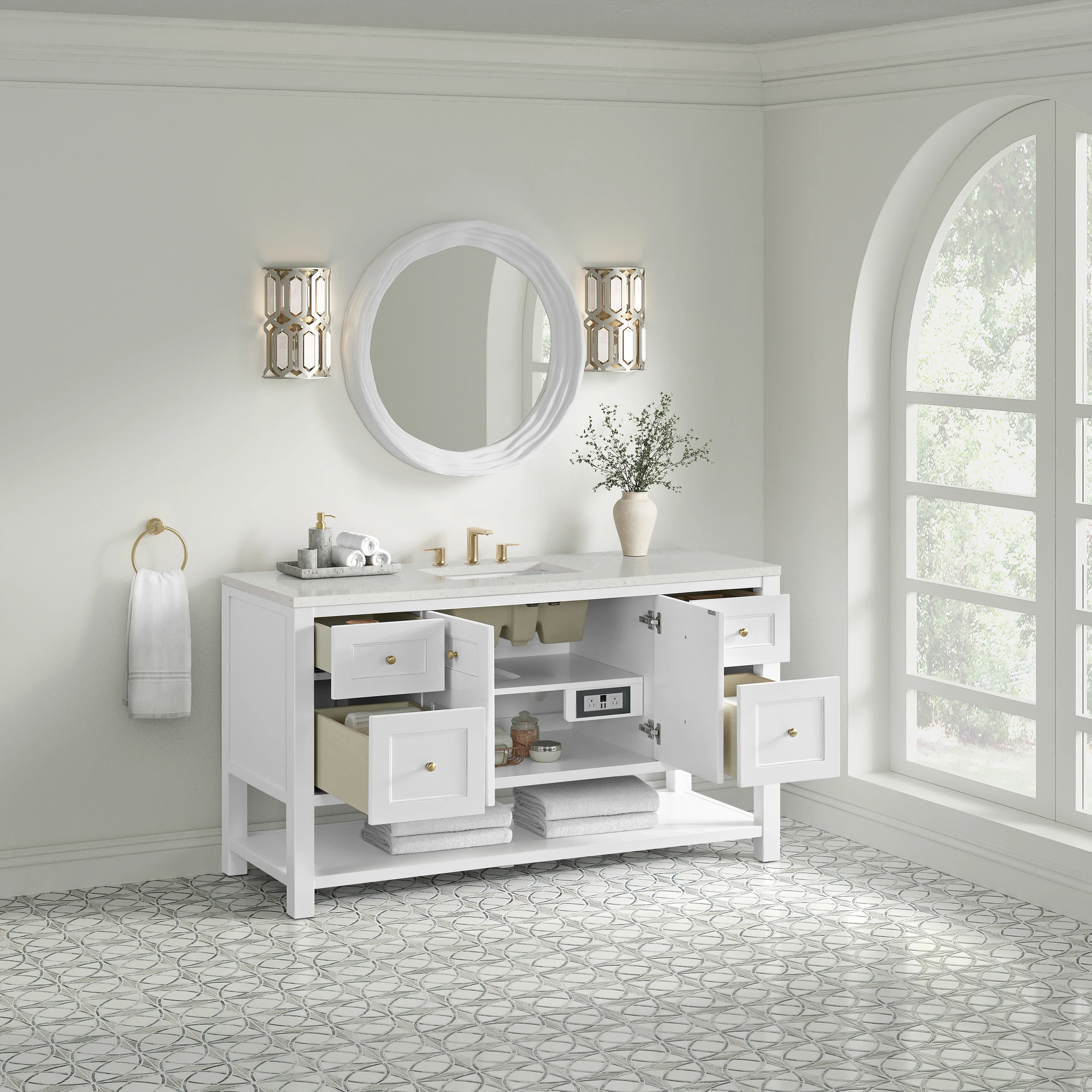 Breckenridge 60" Single Vanity, Bright White, w/ 3 CM Lime Delight Quartz Top