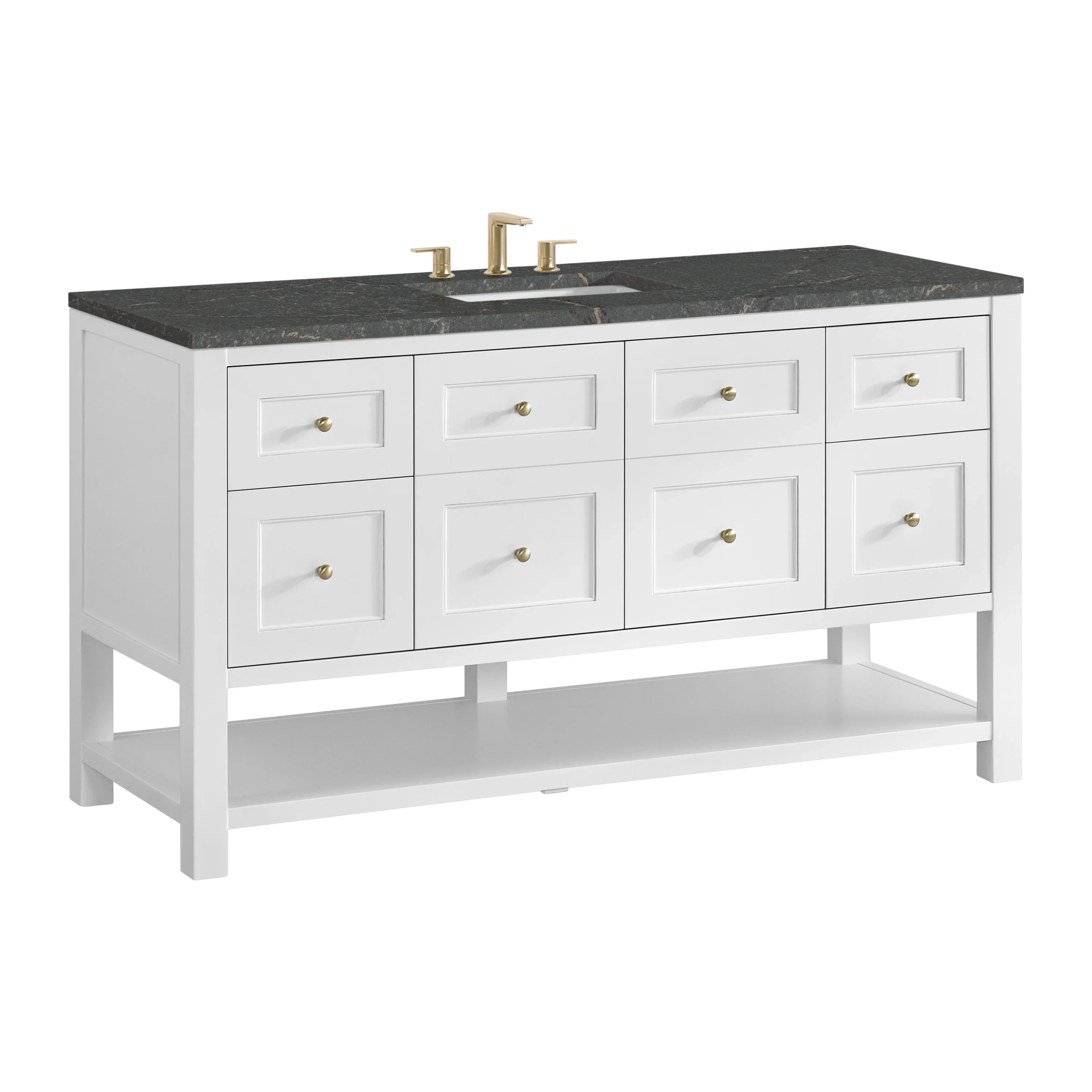Breckenridge 60" Single Vanity Cabinet, Bright White w/ 3 CM Parisien Bleu Top