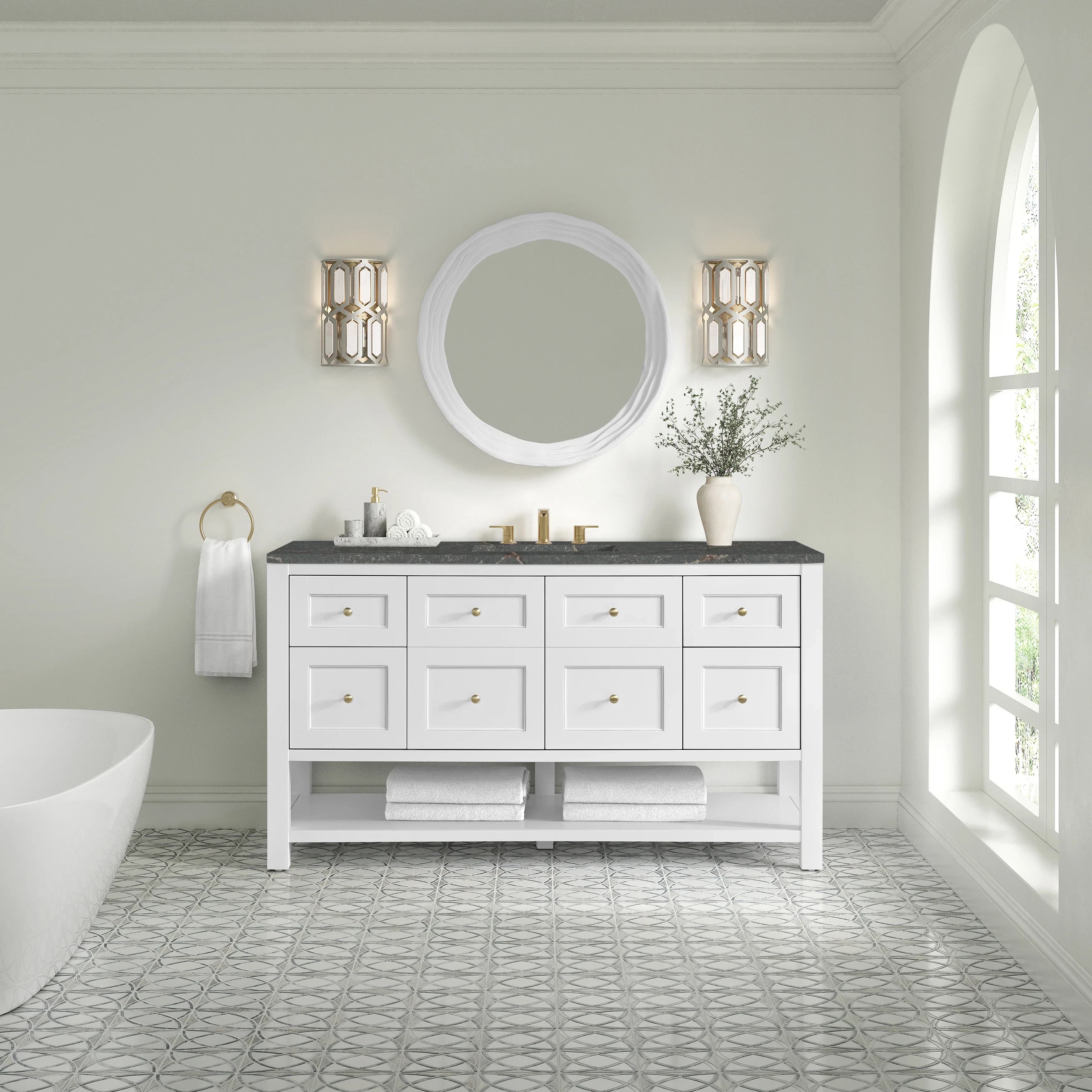 Breckenridge 60" Single Vanity Cabinet, Bright White w/ 3 CM Parisien Bleu Top