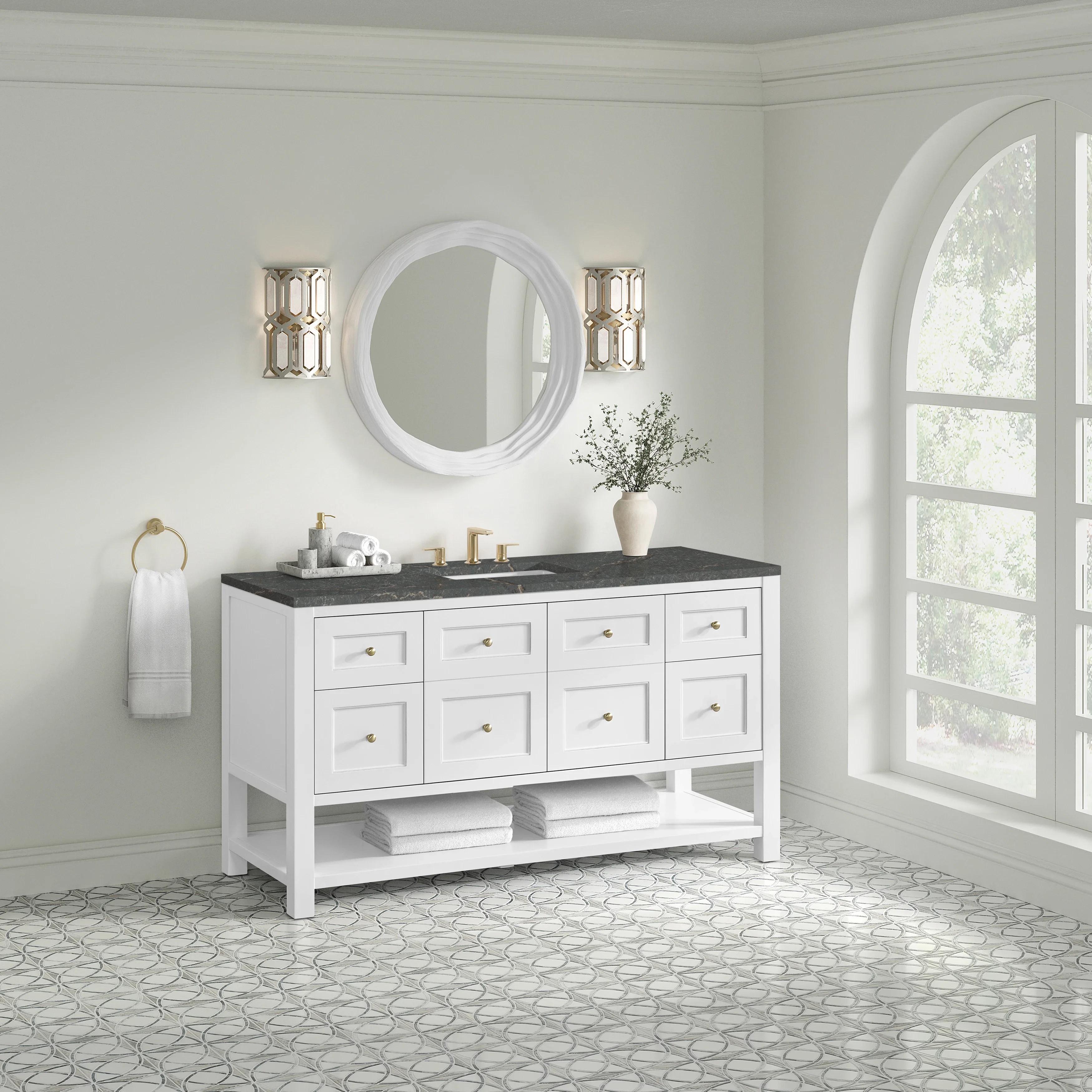 Breckenridge 60" Single Vanity Cabinet, Bright White w/ 3 CM Parisien Bleu Top