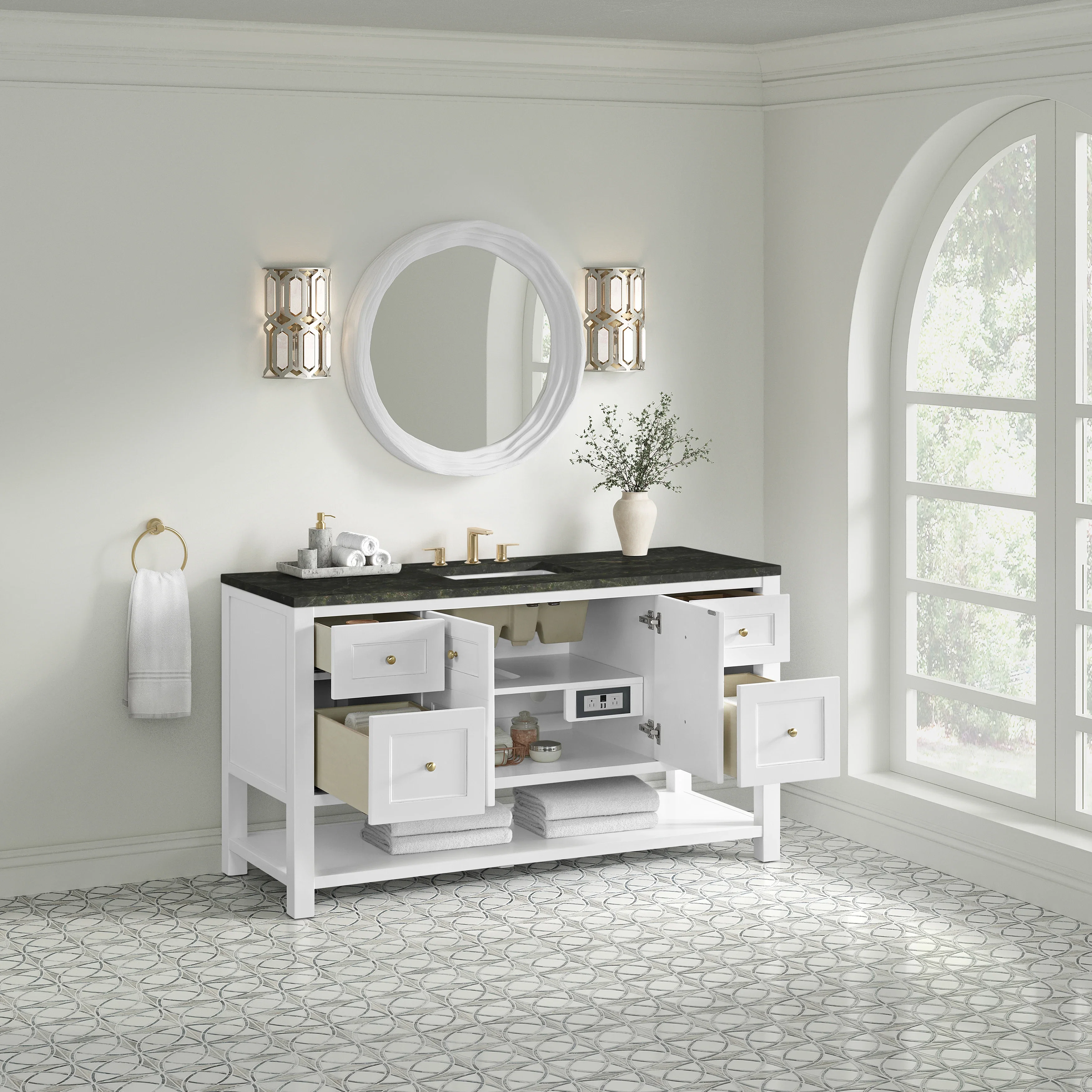 Breckenridge 60" Single Vanity, Bright White, w/ 3 CM Phantome Eclos Top