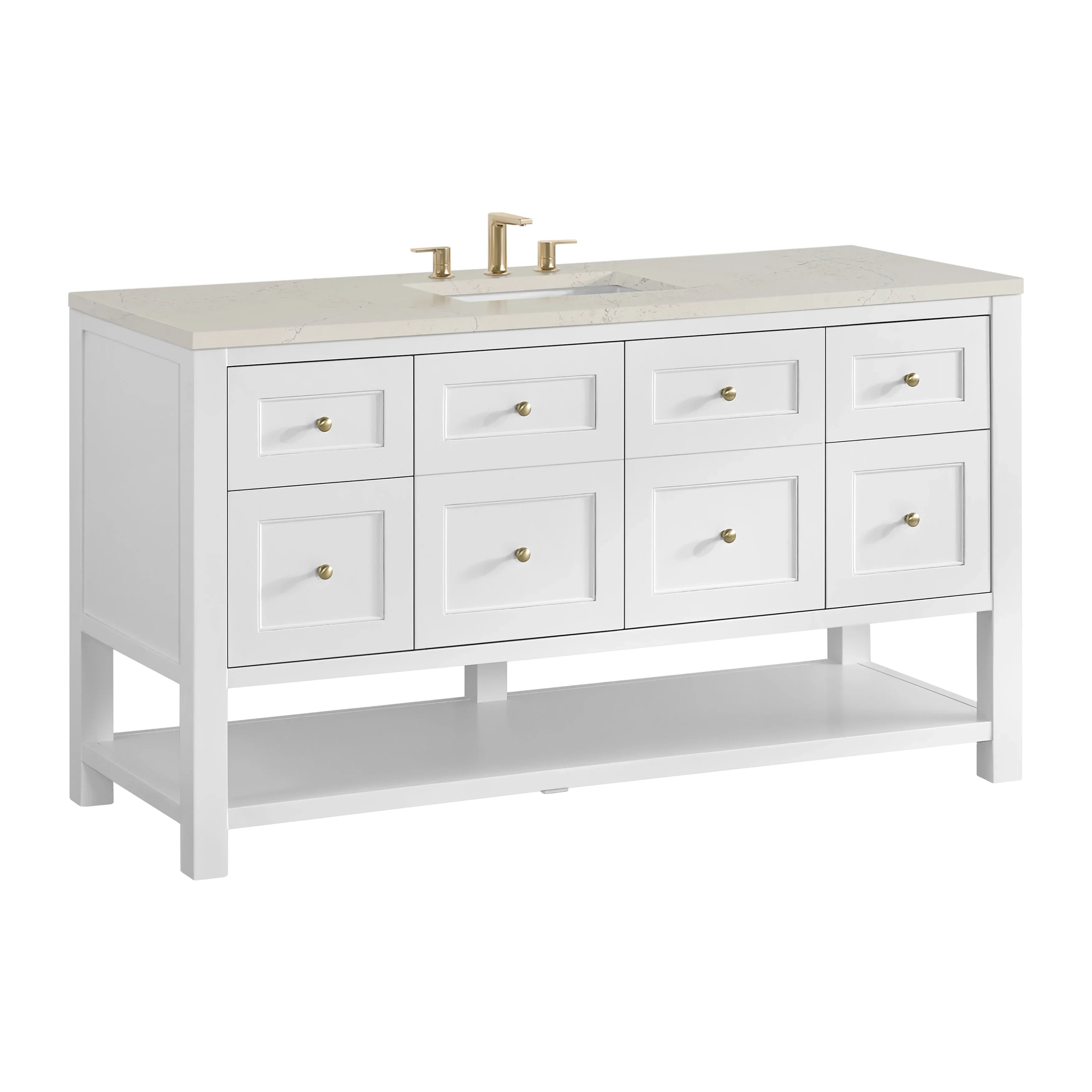 Breckenridge 60" Single Vanity, Bright White, w/ 3 CM Siberian Silestone Top