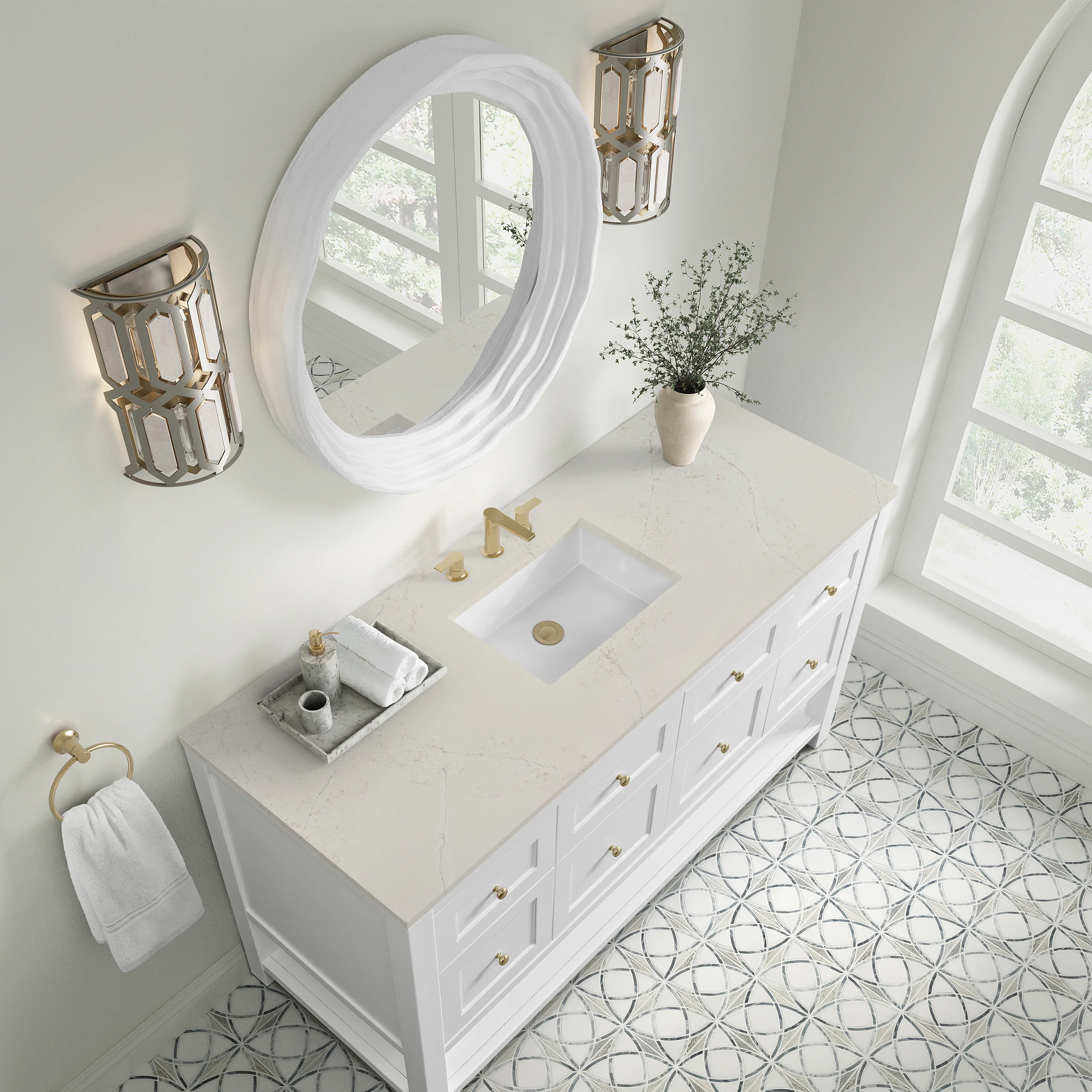 Breckenridge 60" Single Vanity, Bright White, w/ 3 CM Siberian Silestone Top
