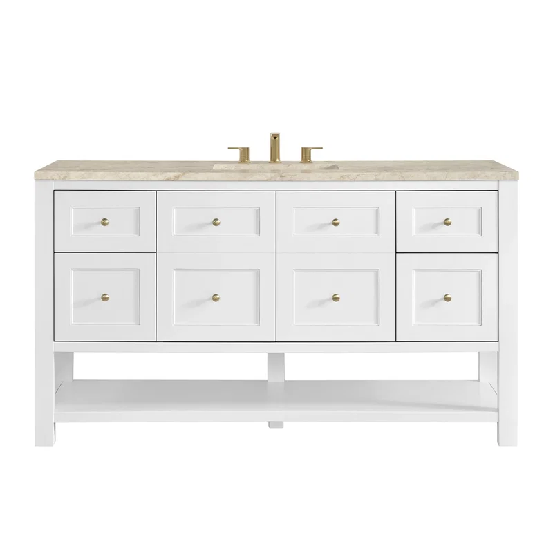Breckenridge 60" Single Vanity, Bright White, w/ 3 CM Tajnar Eclos Top
