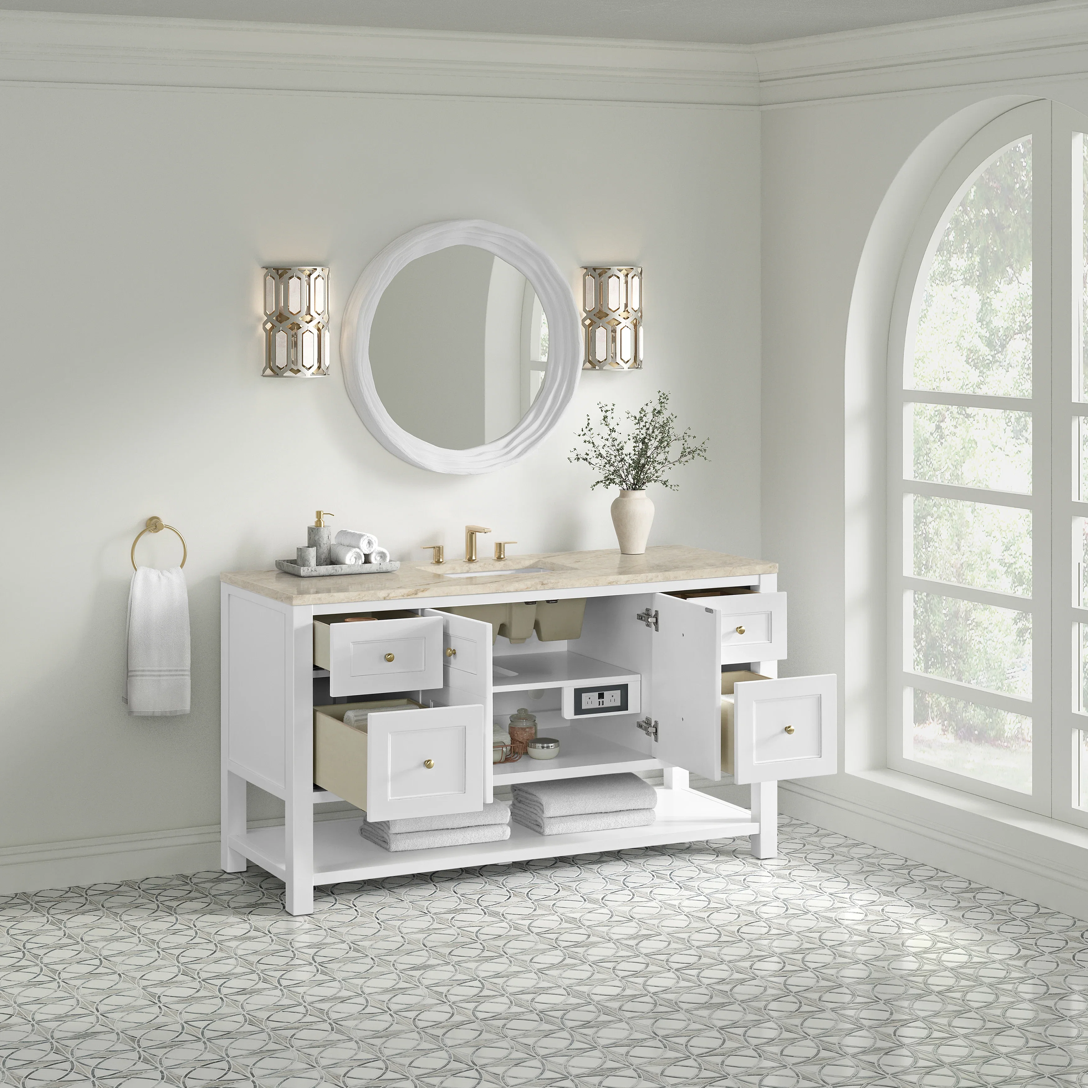 Breckenridge 60" Single Vanity, Bright White, w/ 3 CM Tajnar Eclos Top