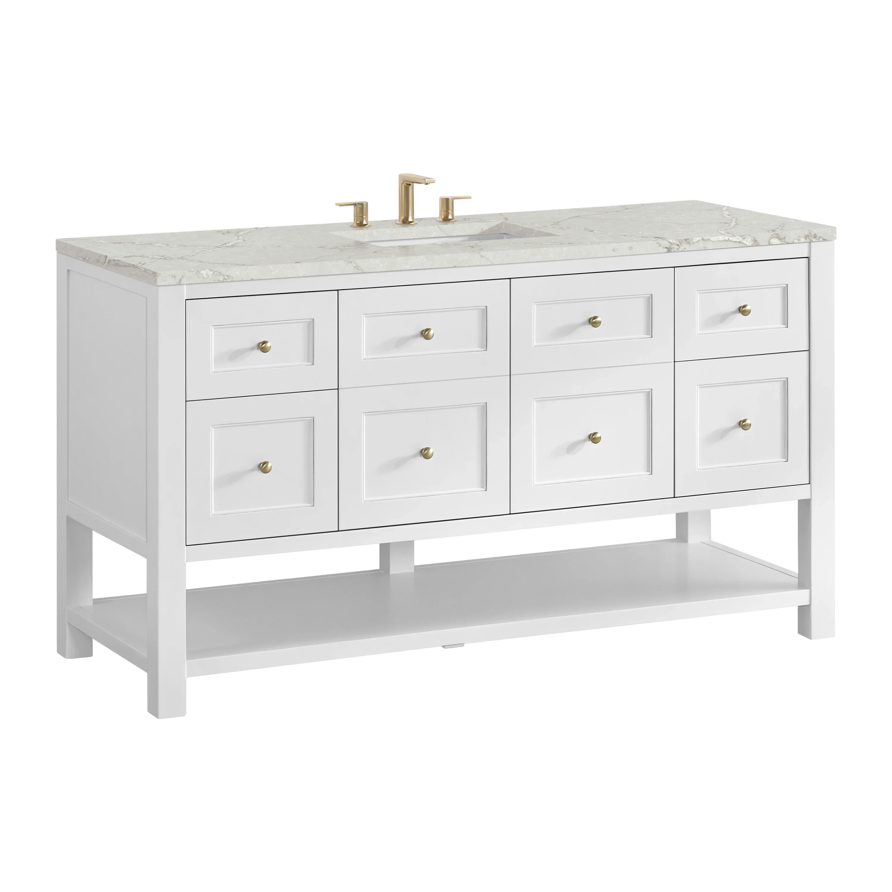 Breckenridge 60" Single Vanity, Bright White, w/ 3 CM Victorian Silver Quartz Top