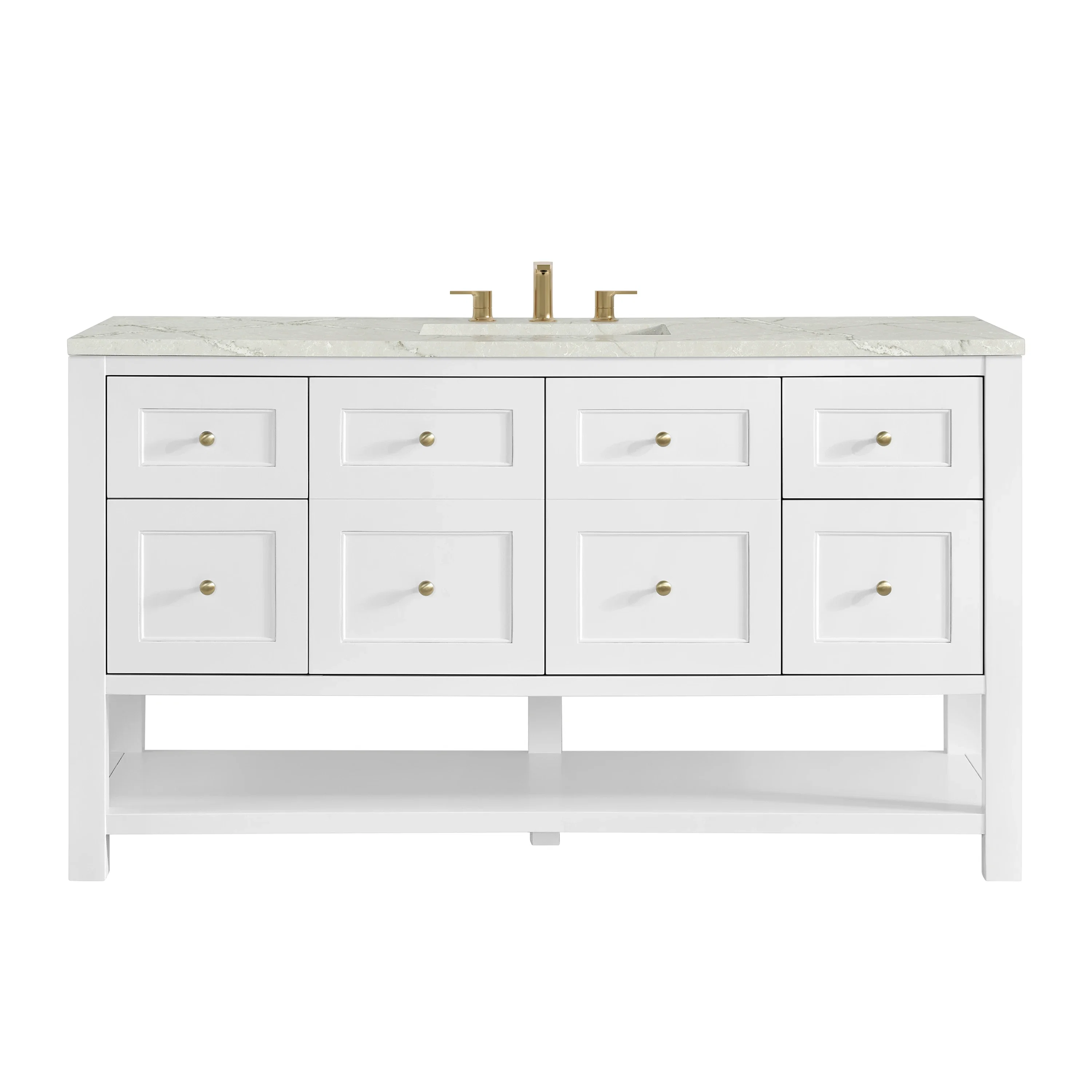 Breckenridge 60" Single Vanity, Bright White, w/ 3 CM Victorian Silver Quartz Top
