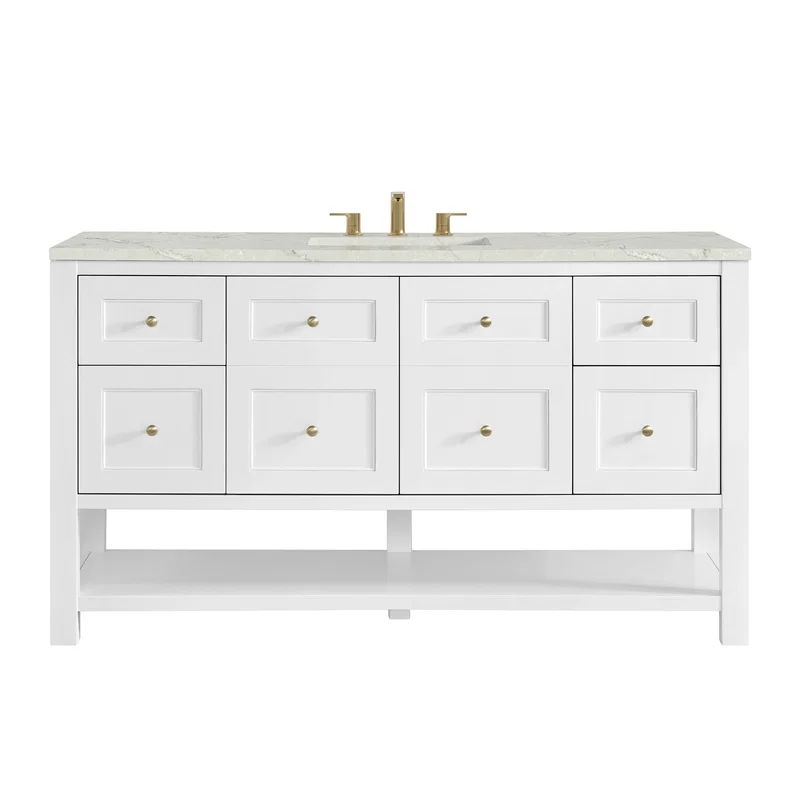 Breckenridge 60" Single Vanity, Bright White, w/ 3 CM Victorian Silver Quartz Top