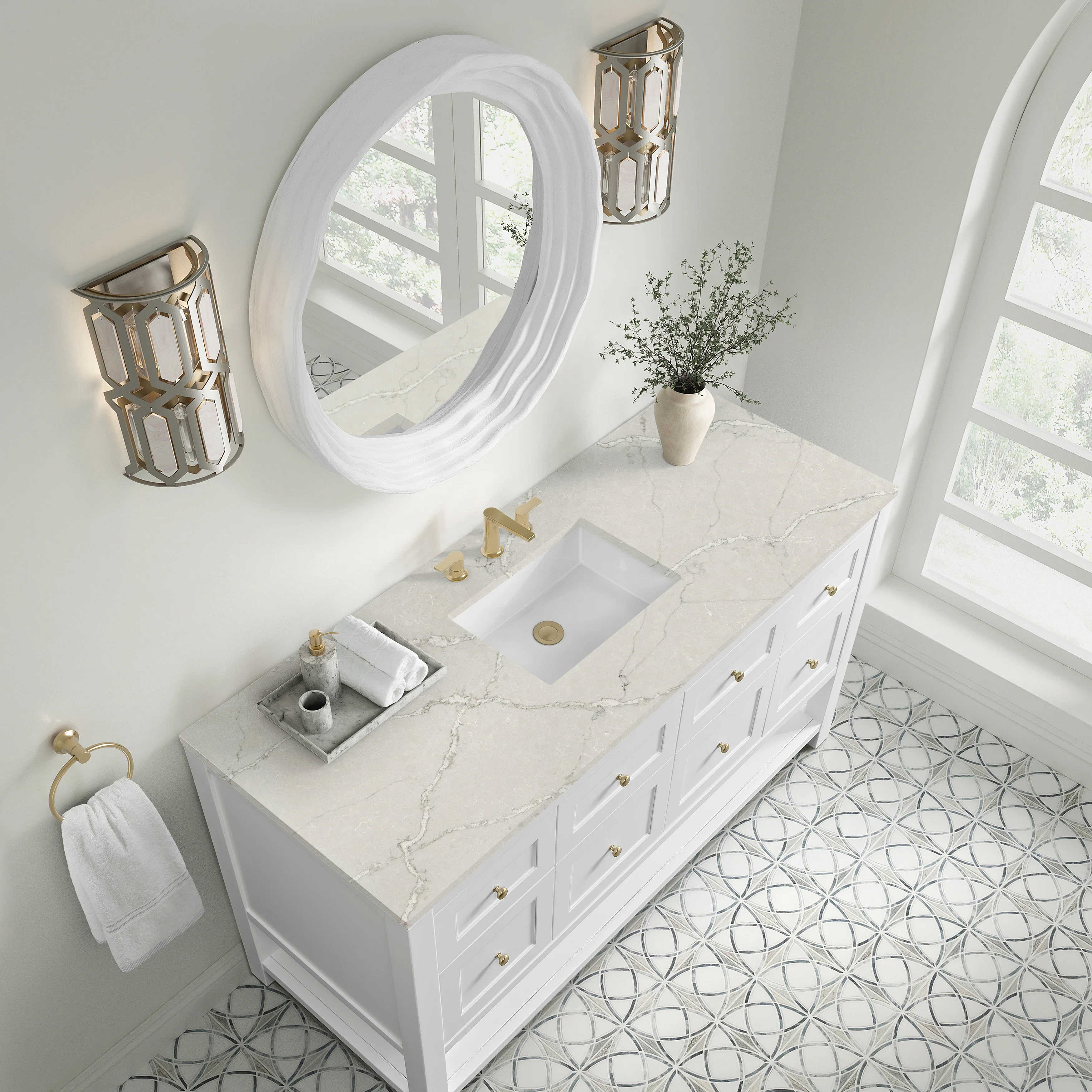 Breckenridge 60" Single Vanity, Bright White, w/ 3 CM Victorian Silver Quartz Top