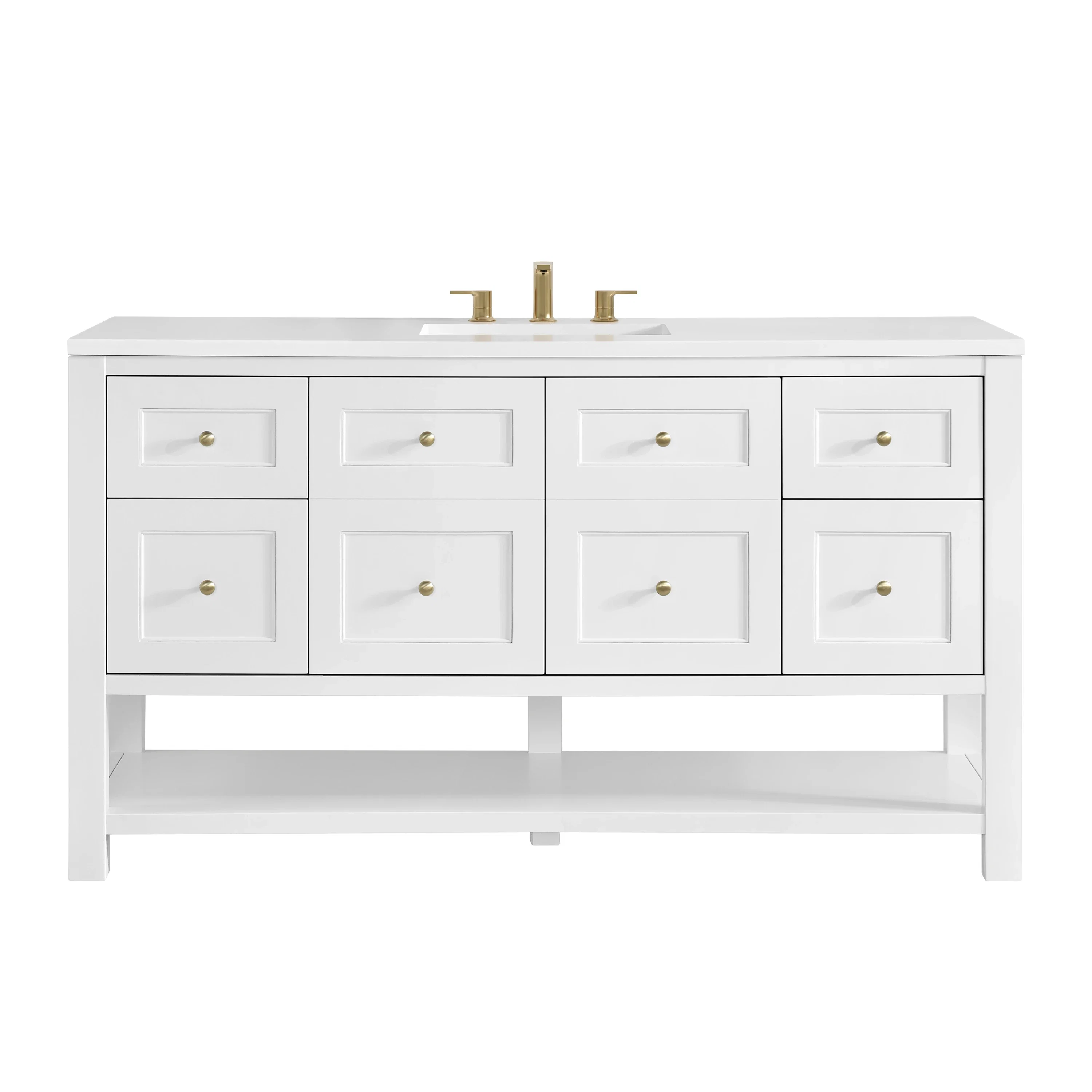 Breckenridge 60" Single Vanity, Bright White, w/ 3 CM White Zeus Quartz Top
