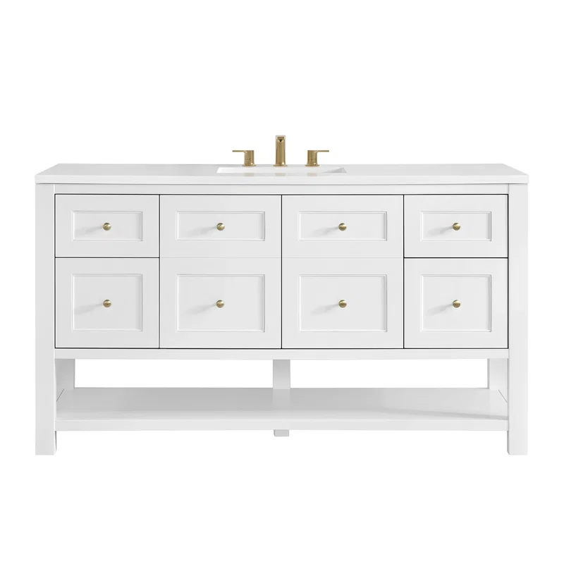 Breckenridge 60" Single Vanity, Bright White, w/ 3 CM White Zeus Quartz Top