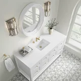 Breckenridge 60" Single Vanity, Bright White, w/ 3 CM White Zeus Quartz Top