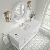 Breckenridge 60" Single Vanity, Bright White, w/ 3 CM Eternal Jasmine Pearl Silestone Top w/ FreePower Wireless Charger