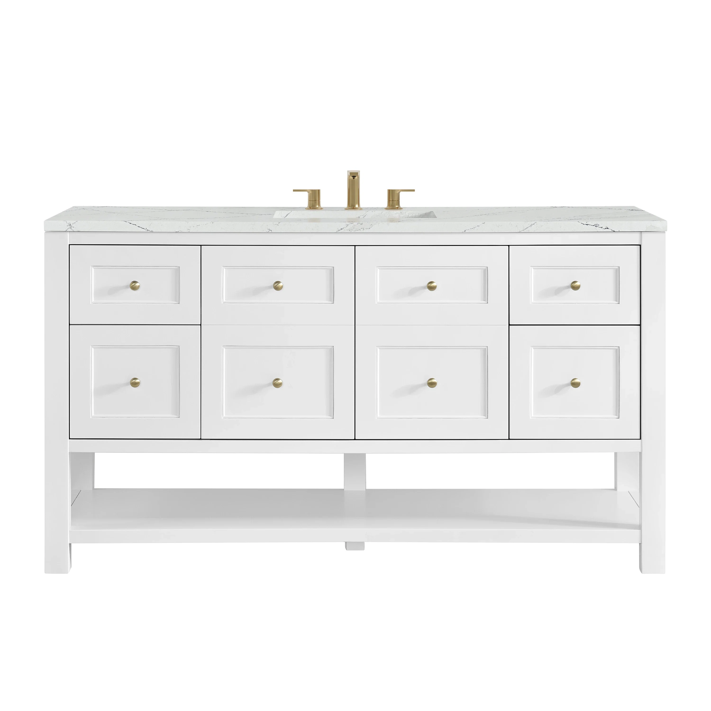 Breckenridge 60" Single Vanity, Bright White, w/ 3 CM Ethereal Noctis Silestone Top w/ FreePower Wireless Charger