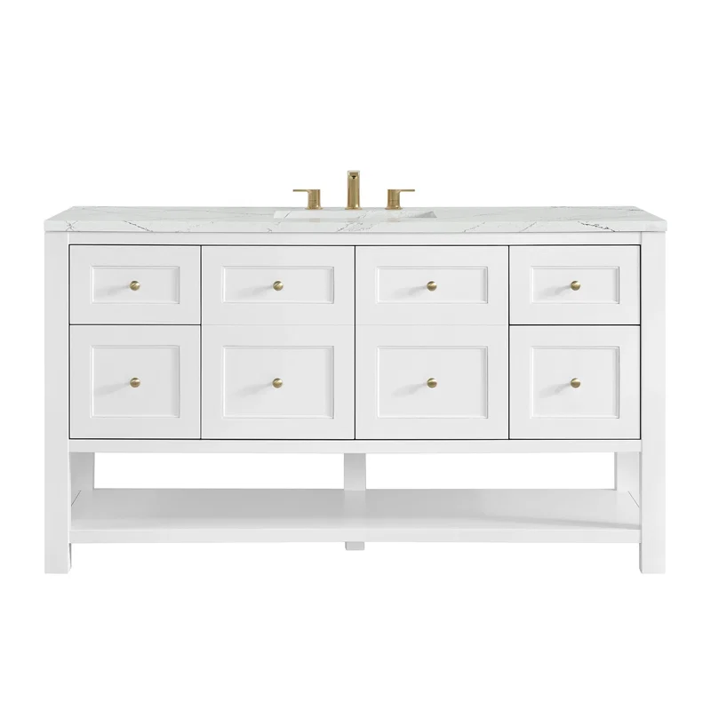 Breckenridge 60" Single Vanity, Bright White, w/ 3 CM Ethereal Noctis Silestone Top w/ FreePower Wireless Charger