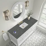Breckenridge 60" Single Vanity Cabinet, Bright White w/ 3 CM Parisien Bleu Top w/ FreePower Wireless Charger