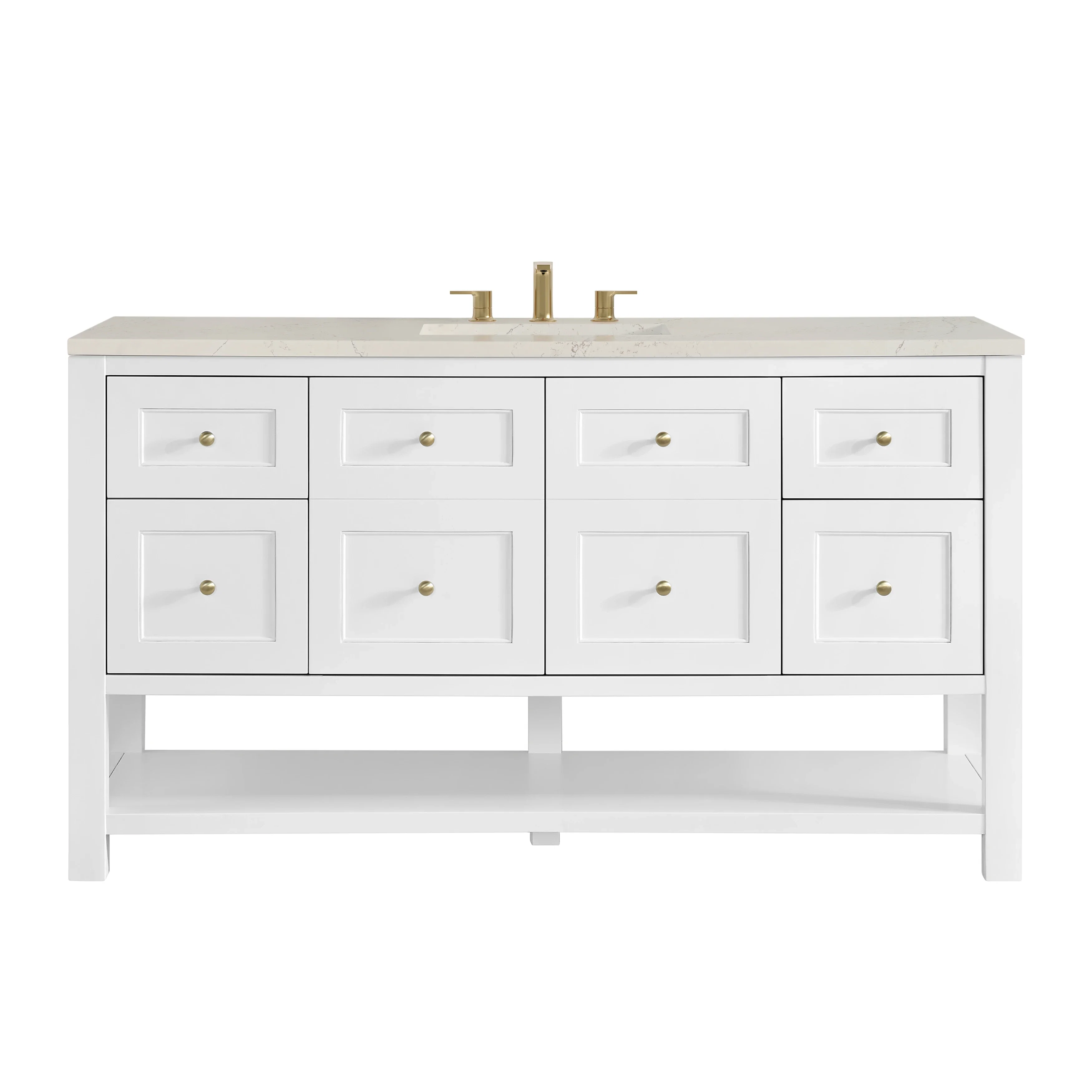 Breckenridge 60" Single Vanity, Bright White, w/ 3 CM Siberian Silestone Top w/FreePower Wireless Charger
