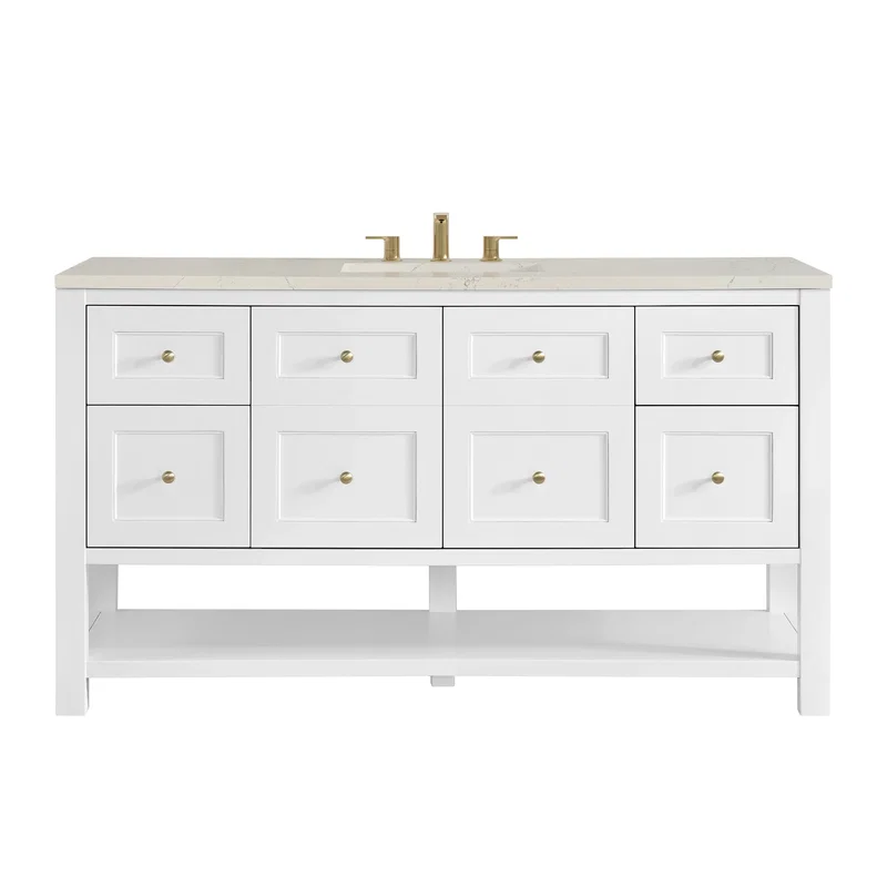 Breckenridge 60" Single Vanity, Bright White, w/ 3 CM Siberian Silestone Top w/FreePower Wireless Charger