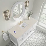 Breckenridge 60" Single Vanity, Bright White, w/ 3 CM Siberian Silestone Top w/FreePower Wireless Charger