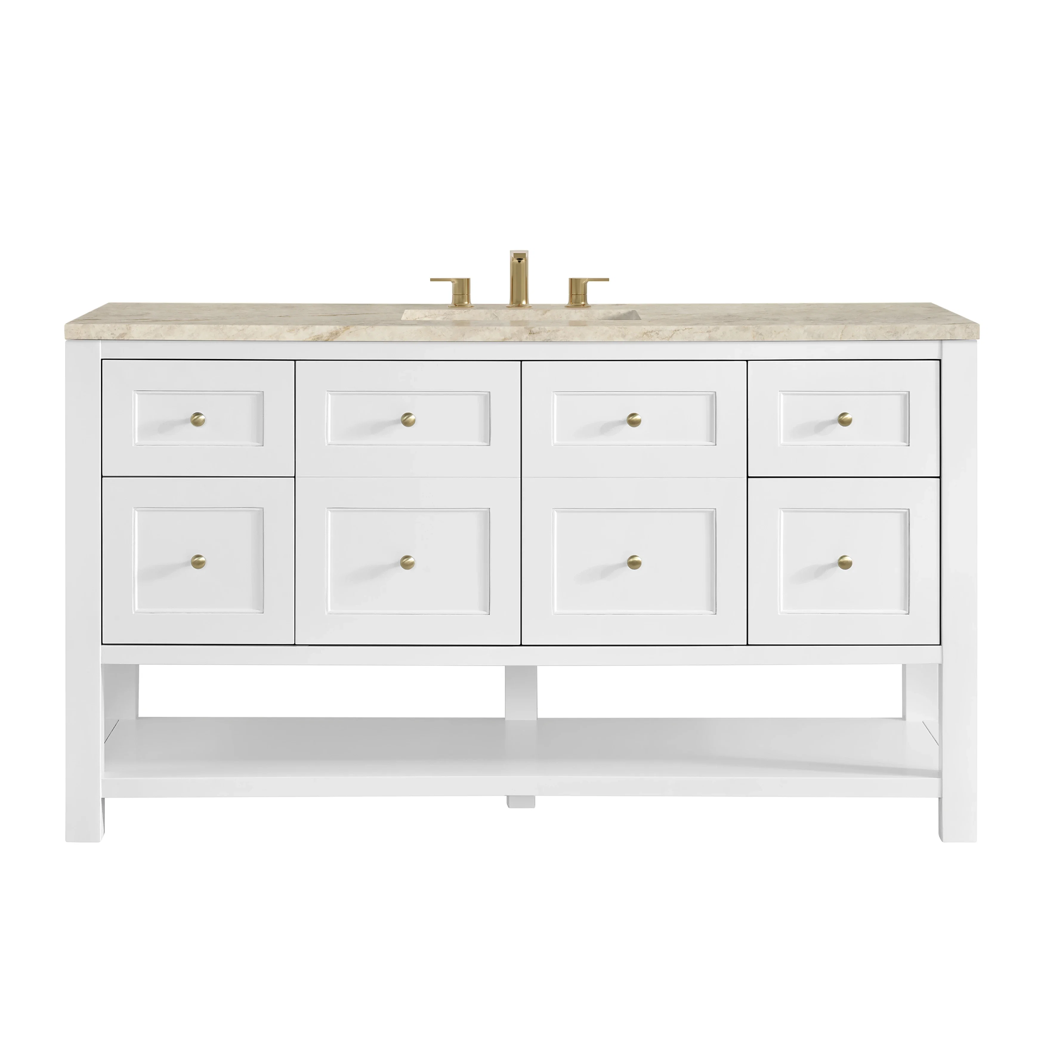 Breckenridge 60" Single Vanity, Bright White, w/ 3 CM Tajnar Eclos Top w/FreePower Wireless Charger