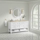 Breckenridge 60" Single Vanity, Bright White, w/ 3 CM Tajnar Eclos Top w/FreePower Wireless Charger