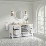 Breckenridge 60" Single Vanity, Bright White, w/ 3 CM Tajnar Eclos Top w/FreePower Wireless Charger