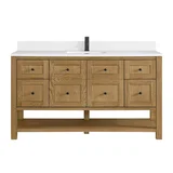 Breckenridge 60" Single Vanity, Light Natural Oak, w/ Single Hole 3 CM White Zeus Quartz Top & Backsplash
