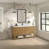 Breckenridge 60" Single Vanity, Light Natural Oak, w/ Single Hole 3 CM White Zeus Quartz Top & Backsplash