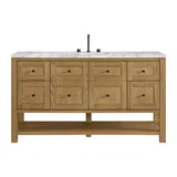 Breckenridge 60" Single Vanity, Light Natural Oak, w/ 3 CM Carrara Marble Top