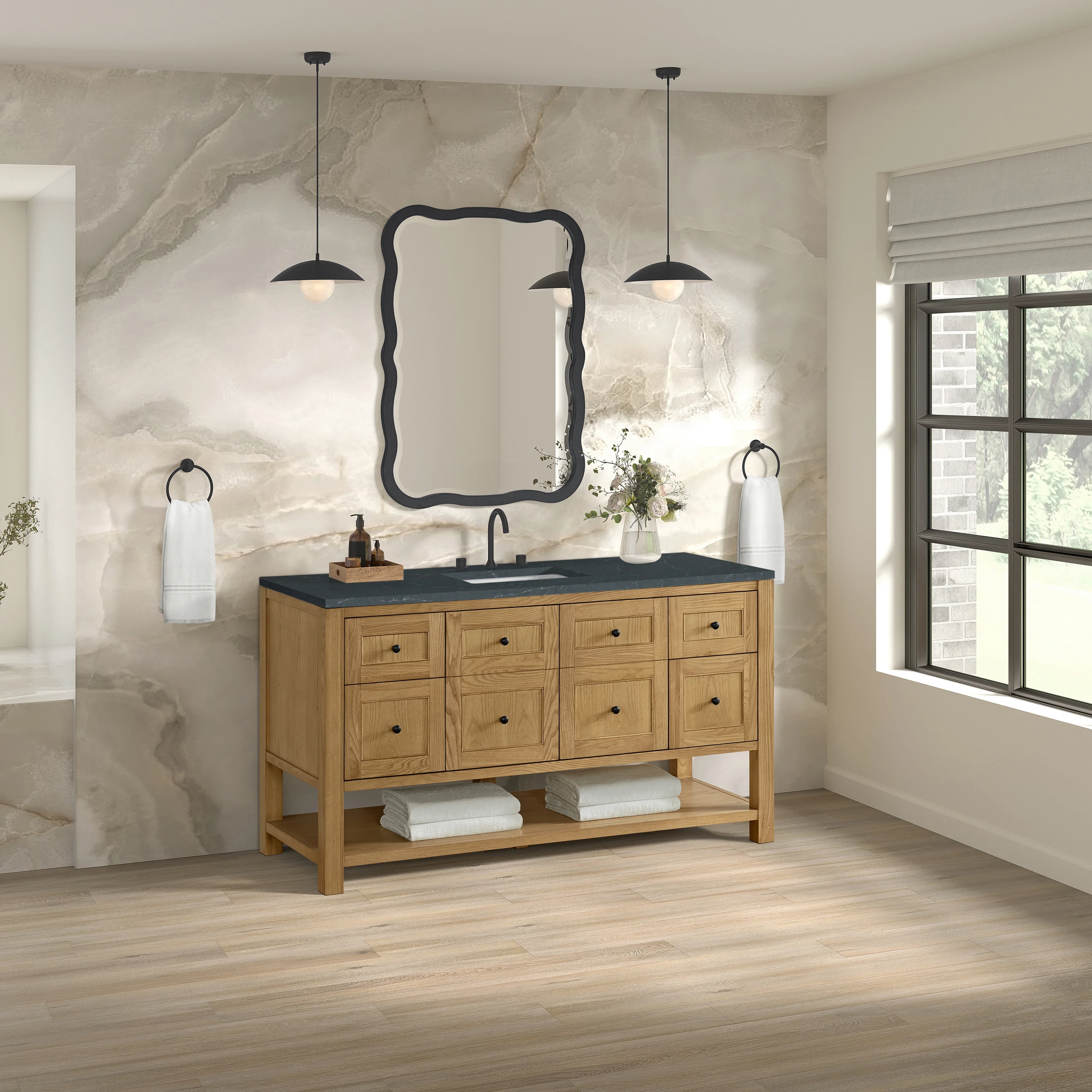 Breckenridge 60" Single Vanity, Light Natural Oak, w/ 3 CM Charcoal Soapstone Quartz Top