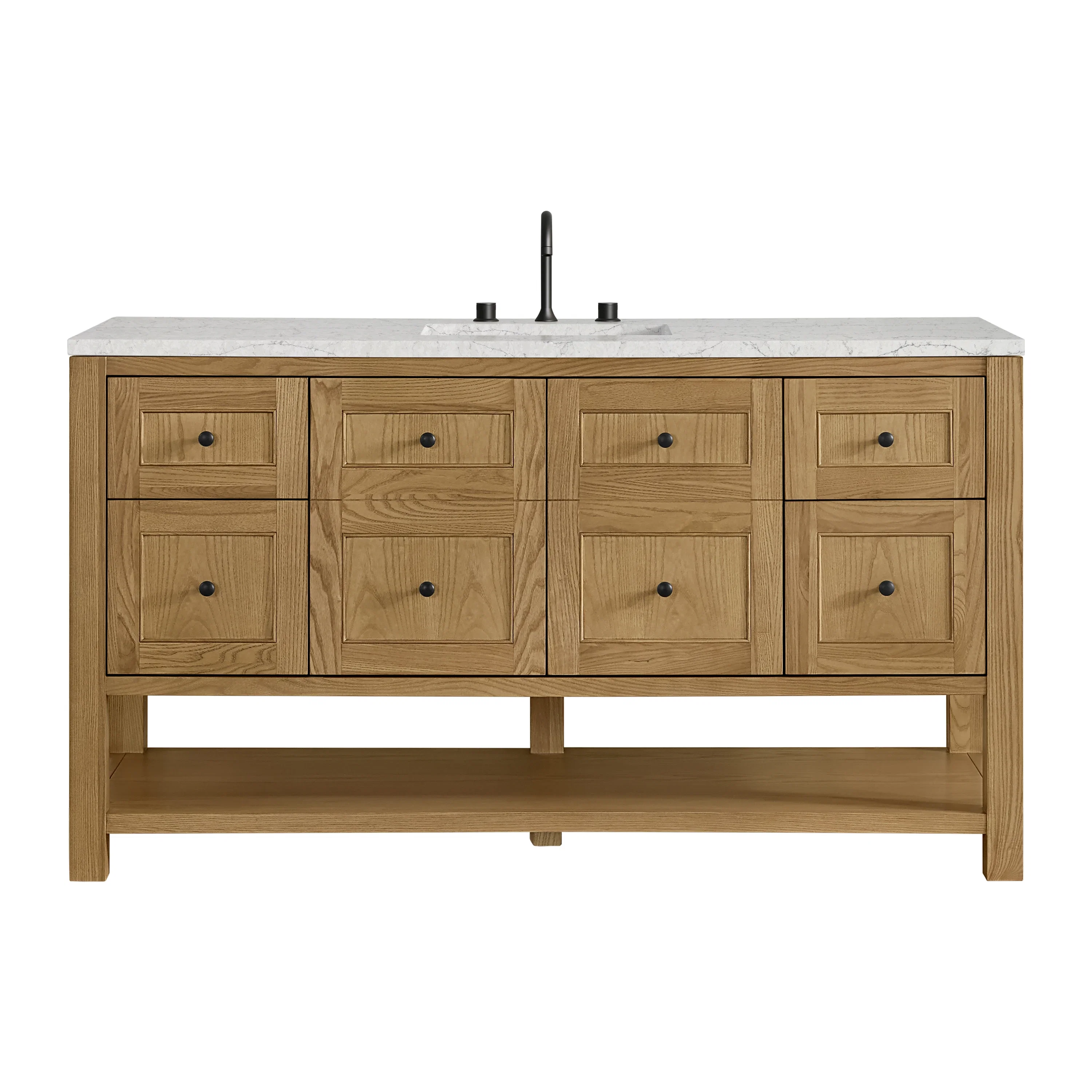 Breckenridge 60" Single Vanity, Light Natural Oak, w/ 3 CM Eternal Jasmine Pearl Quartz Top